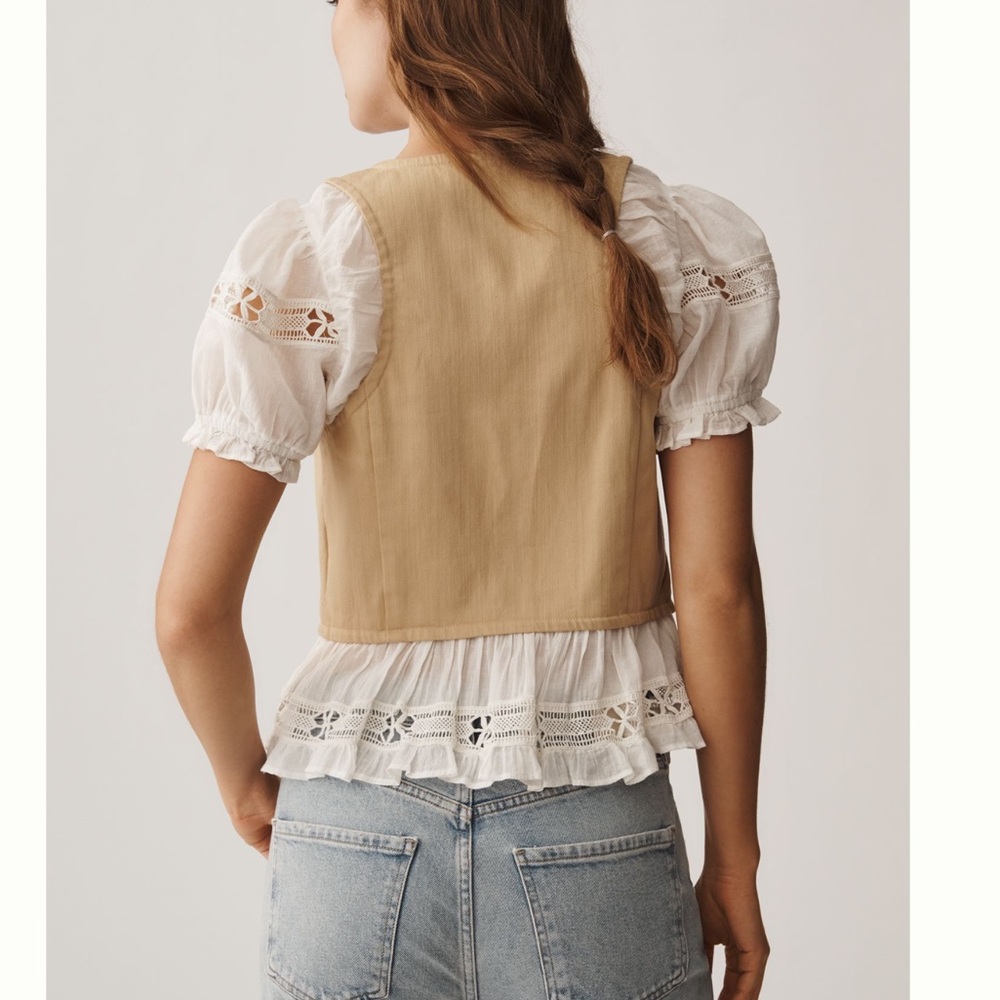 Anthropologie Puff-Sleeve Twofer Short-Sleeve Top NEW Small - Picture 3 of 15